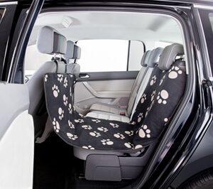 Trixie Autodeken Pootprint Nylon / Fleece Zwart / Beige