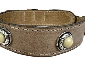 Sazzz Halsband Hond Boho Treasure Stone Vintage Leer Beige