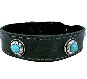 Sazzz Halsband Hond Boho Treasure Stone Vintage Leer Antraciet