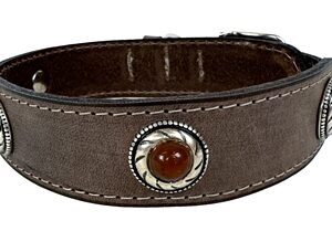 Sazzz Halsband Hond Boho Treasure Stone Vintage Leer Bruin