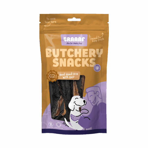 Braaaf Butchery Snacks Runderkophuid met haar 150 g