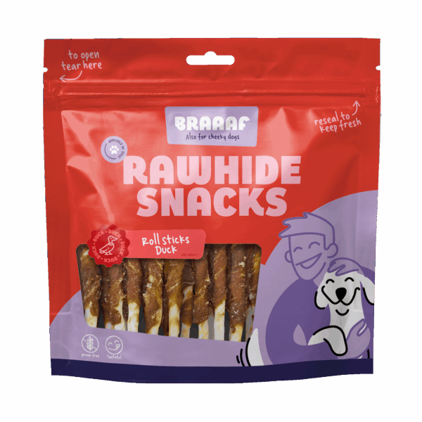 Braaaf Rawhide Roll Sticks Eend - 30 st.