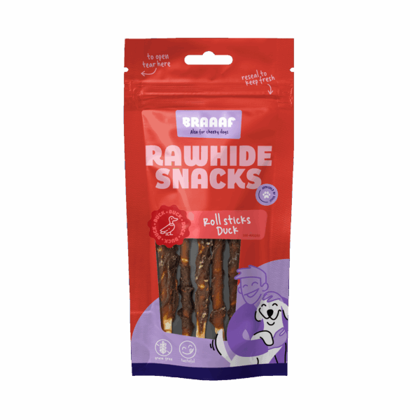 Braaaf Rawhide Roll Sticks Eend - 8 st.