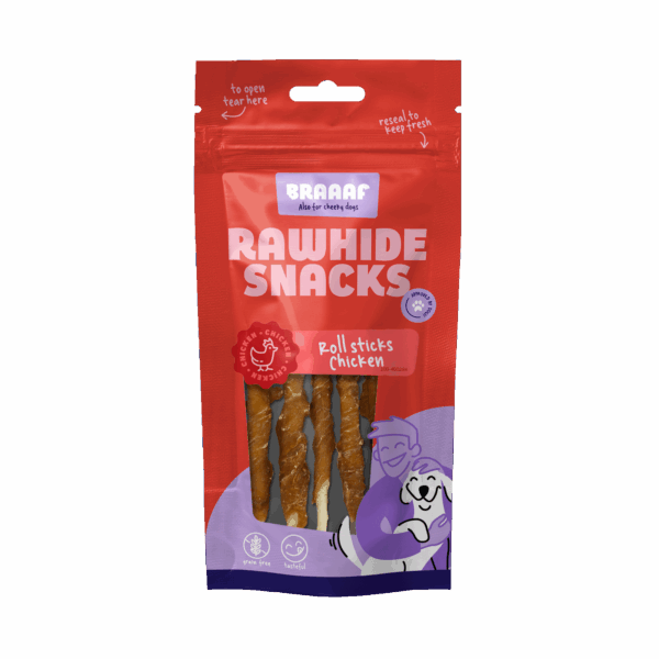 Braaaf Rawhide Roll Sticks Kip - 8 st.