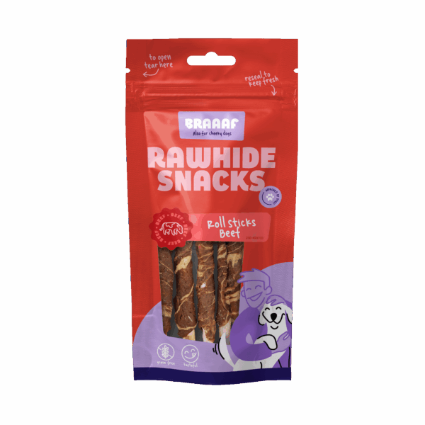 Braaaf Rawhide Roll Sticks Rund & Vis - 8 st.