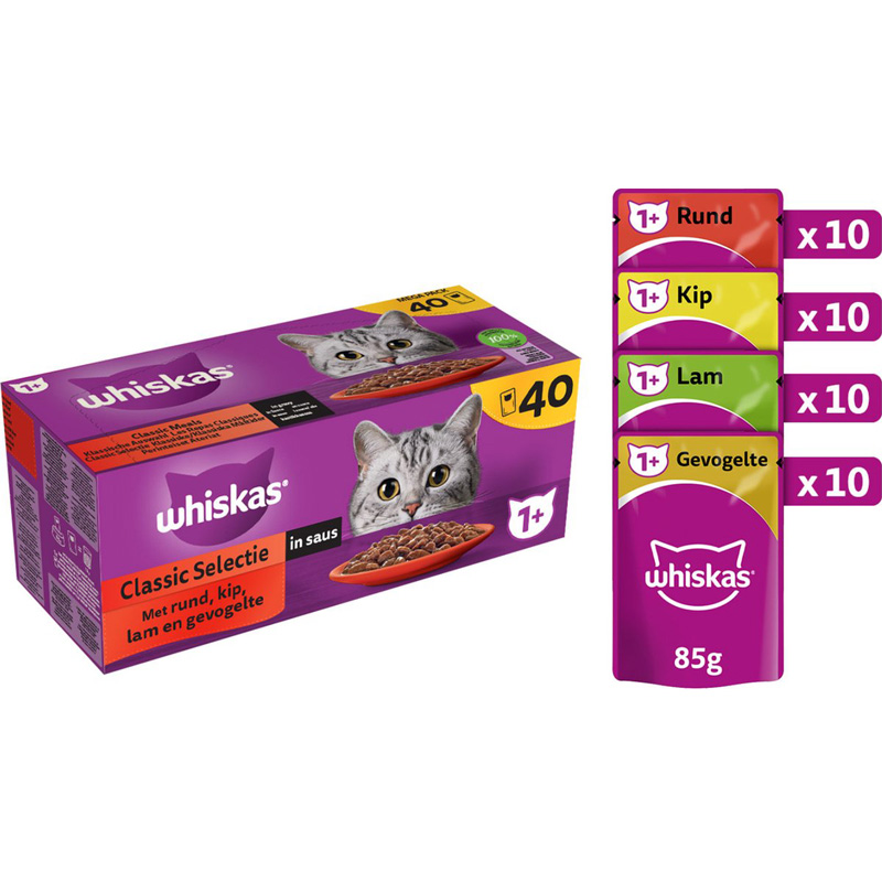 Whiskas Multipack Pouch Adult Classic Selectie Vlees In Saus - Afbeelding 2