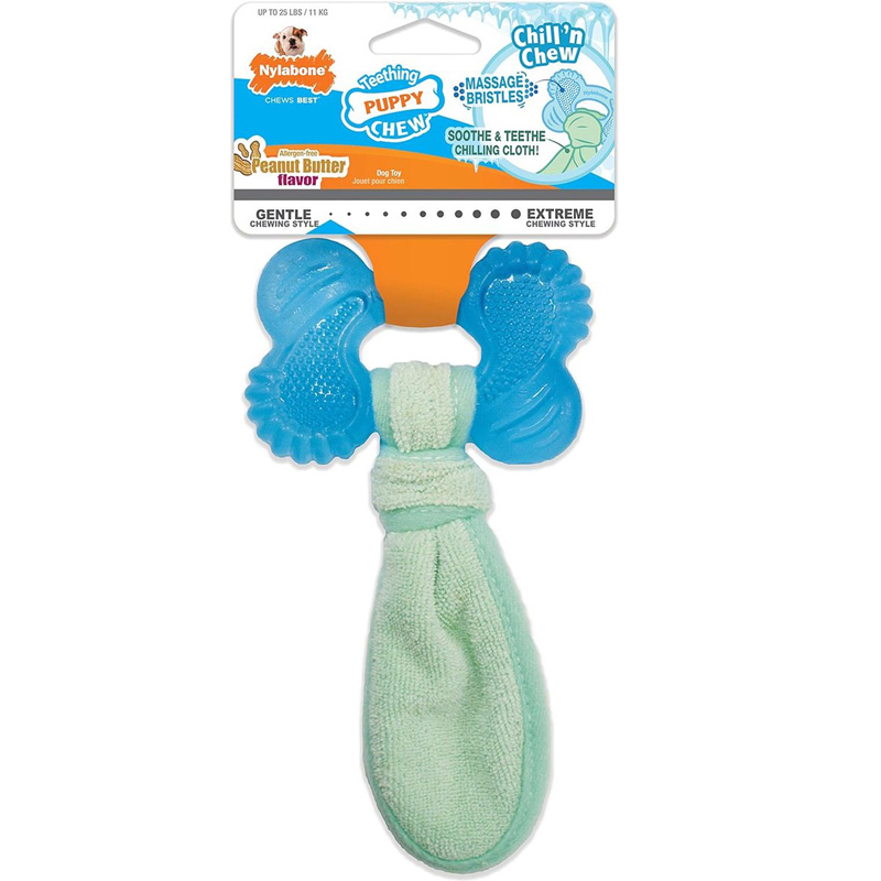 Nylabone Puppy Freezer Bone With Wash Cloth Pindakaassmaak