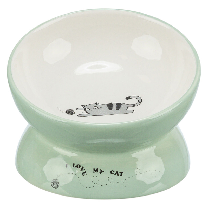 Trixie Voerbak / Drinkbak Kat Verhoogd Keramiek Salie / Wit