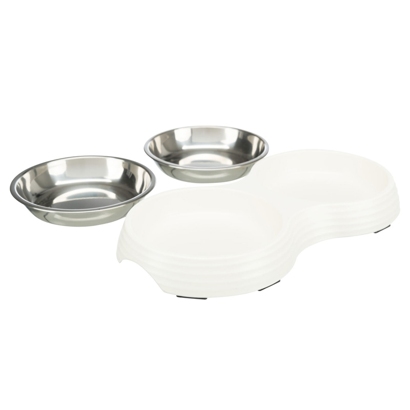 Trixie Voerbak Kat Dubbel Melamine / Rvs Wit - Afbeelding 3
