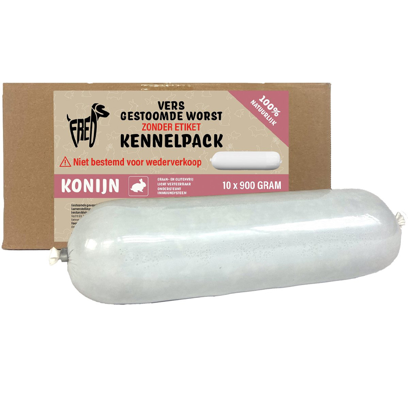 Freds Gestoomd Vers Vlees Worst Kennelpack Konijn Graan En Glutenvrij