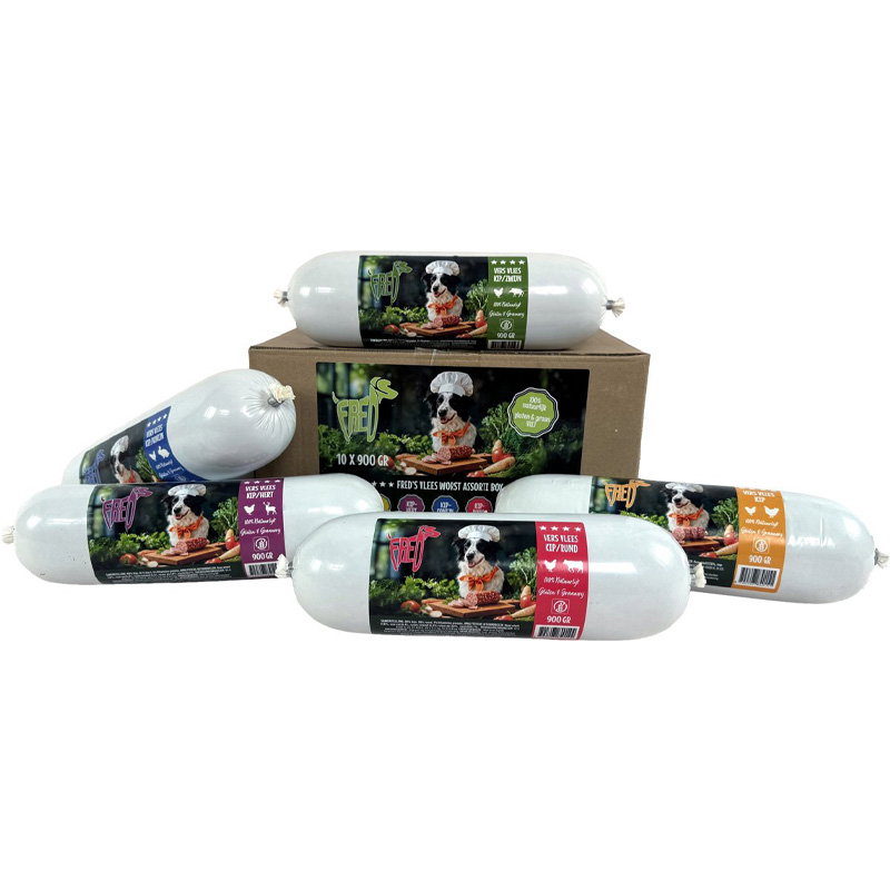 Freds Gestoomd Vers Vlees Worst Assorti Box 10x900gr