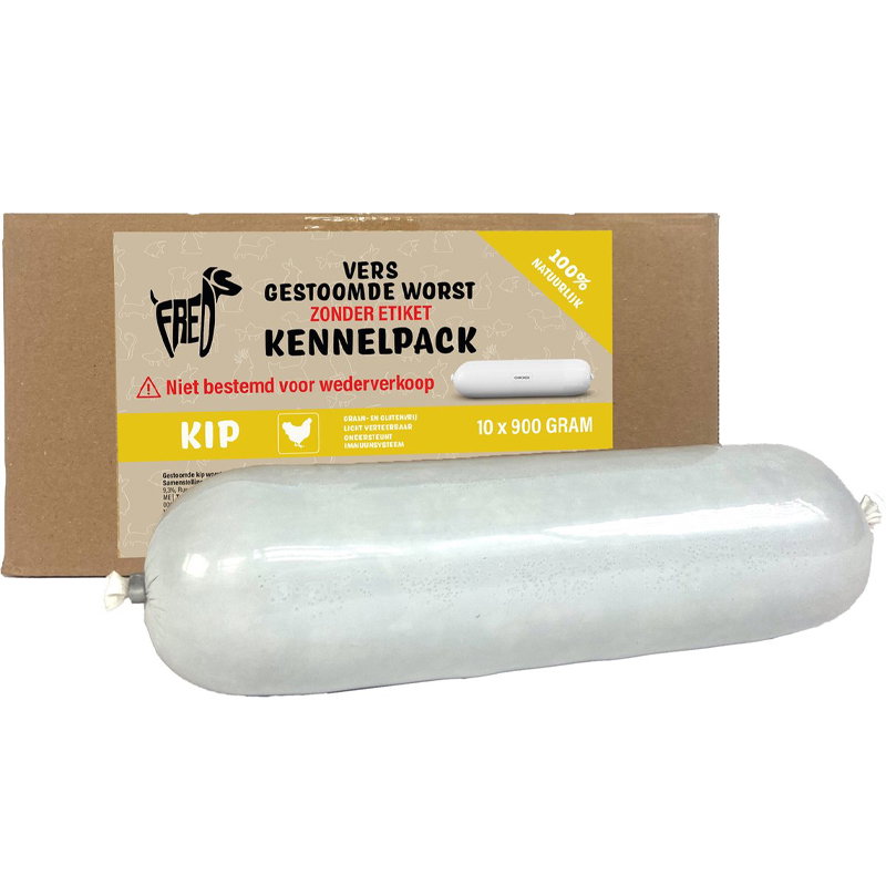 Freds Gestoomd Vers Vlees Worst Kennelpack Kip Tarwe En Glutenvrij 10x900gr