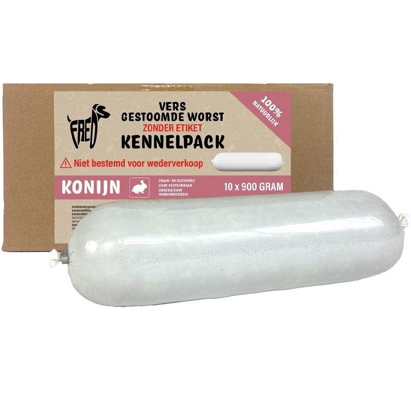 Freds Gestoomd Vers Vlees Worst Kennelpack Konijn Graan En Glutenvrij 10x900gr