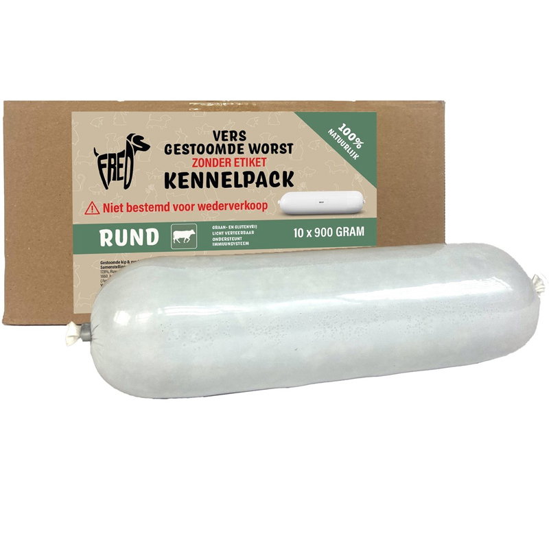 Freds Gestoomd Vers Vlees Worst Kennelpack Rund Tarwe En Glutenvrij 10x900gr