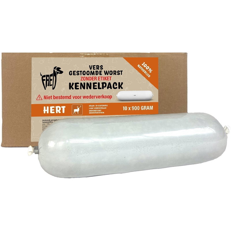 Freds Gestoomd Vers Vlees Worst Kennelpack Hert Graan En Glutenvrij 10x900gr