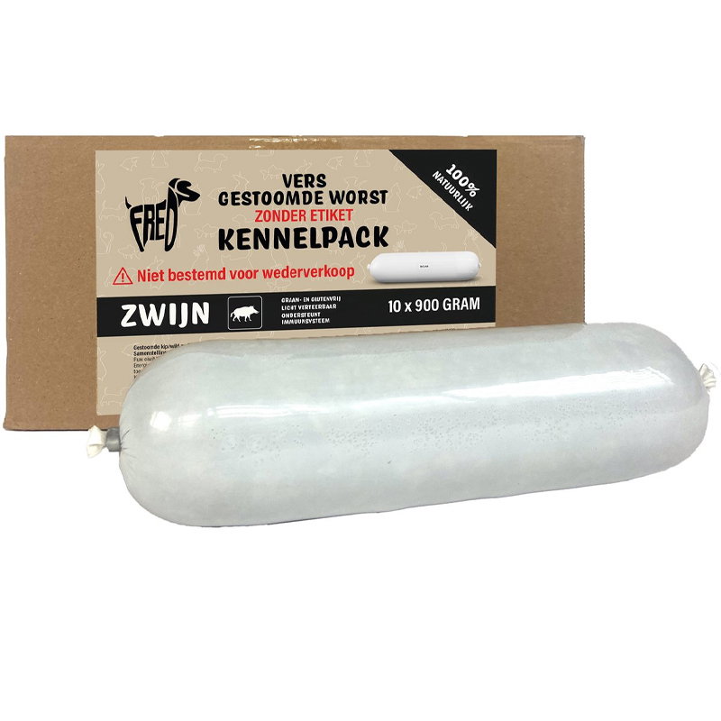 Freds Gestoomd Vers Vlees Worst Kennelpack Zwijn Graan En Glutenvrij 10x900gr
