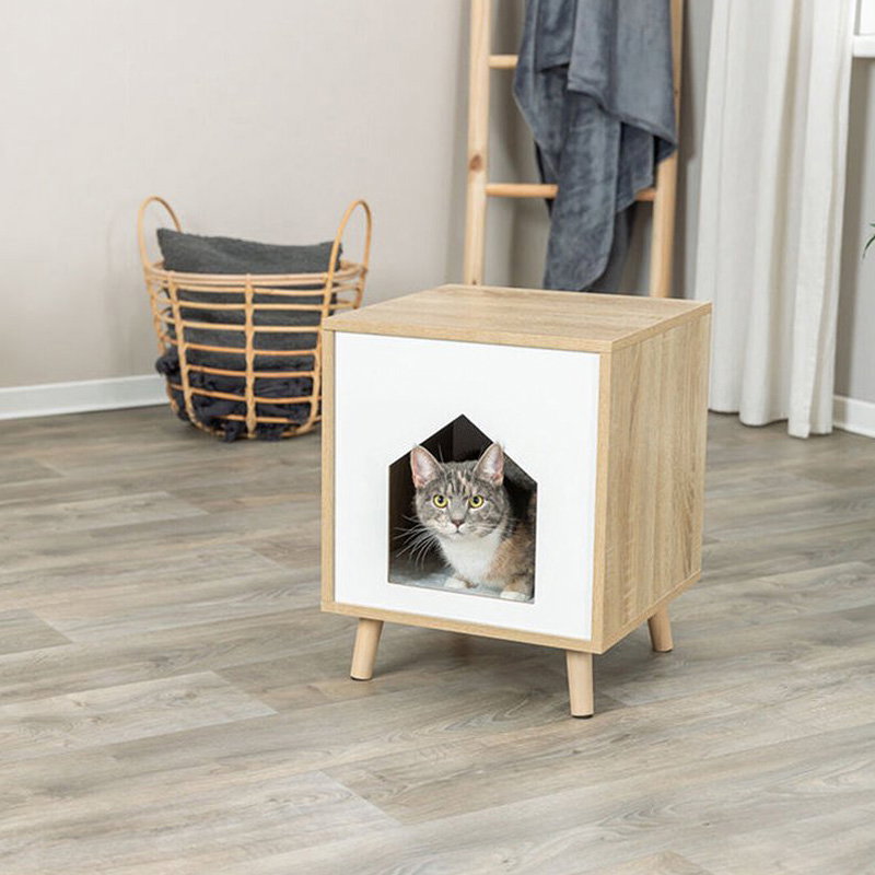 Trixie Kattenmand Huis Isa Houtlook Lichtbruin / Wit