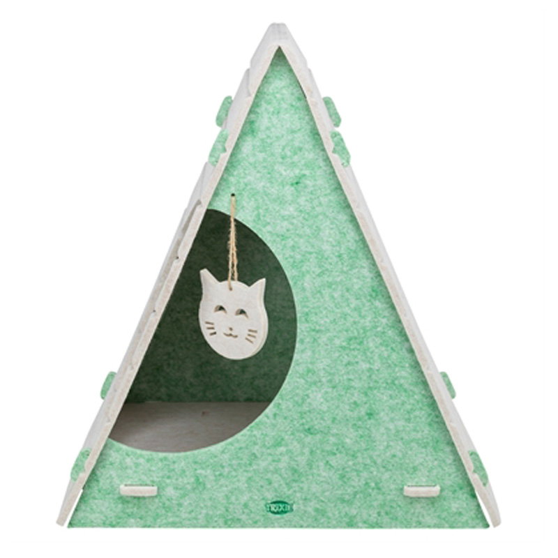 Trixie Kattenmand Speelbox Lucy Driehoekig Vilt Zand / Groen 46X38X50 Cm