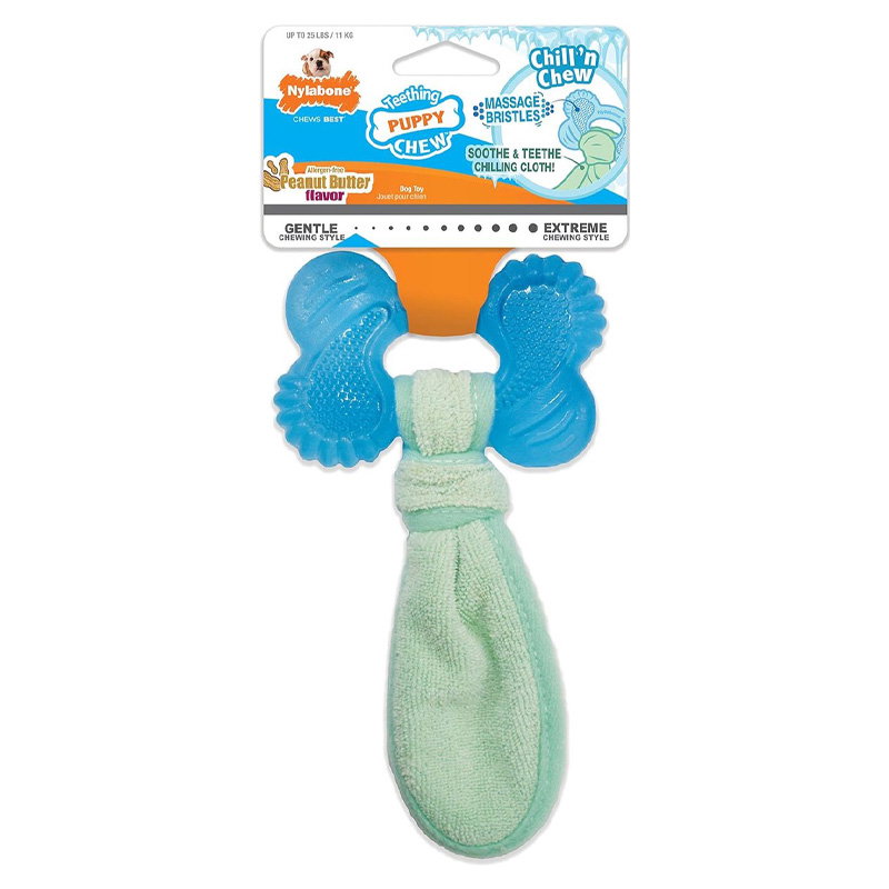 Nylabone Puppy Freezer Bone With Wash Cloth Pindakaassmaak