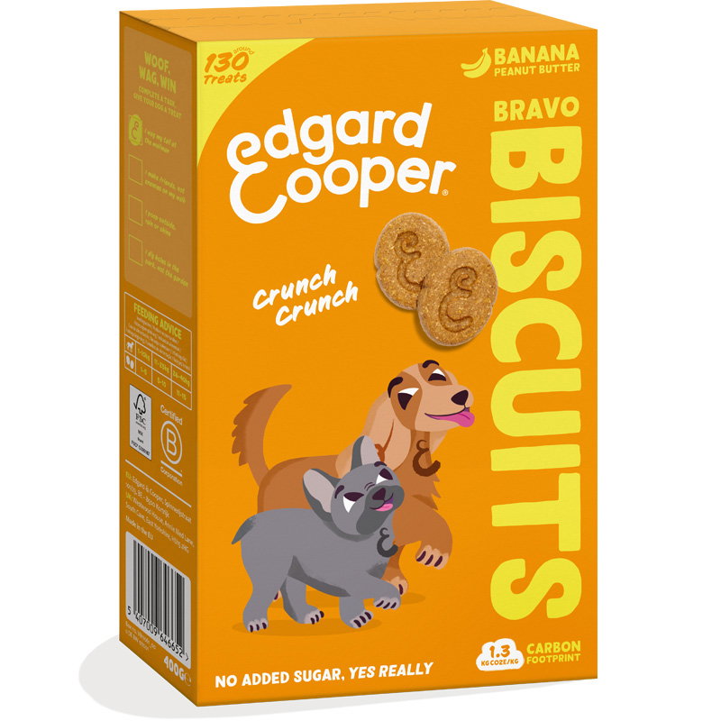 Edgard Cooper Bravo hondentraktaties koekjes banaan/pindakaas,traktaties voor volwassenen en puppy's