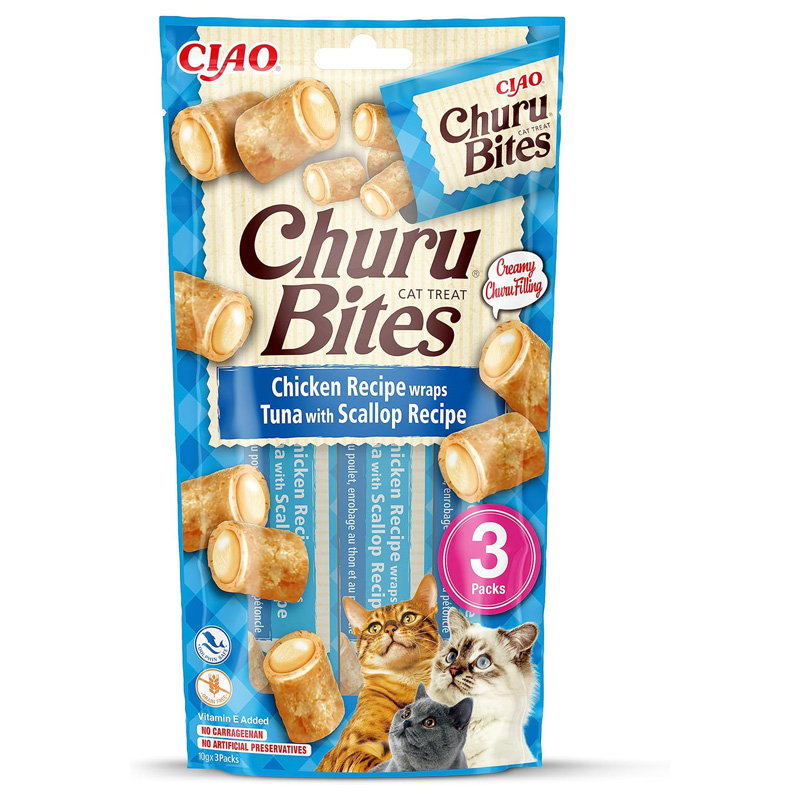 Inaba Churu Bites Cat Chicken Recipe Wraps Tuna With Scallop Recipe 3X10 Gr