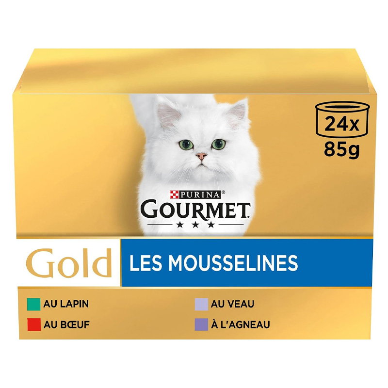 Gourmet Gold Mousse Mixed Konijn / Rund / Kalf / Lam 24x85gr