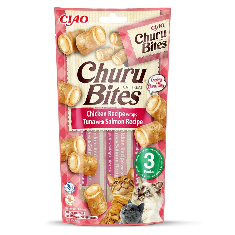 Inaba Churu Bites Cat Chicken Recipe Wraps Tuna With Salmon Recipe 3X10 Gr