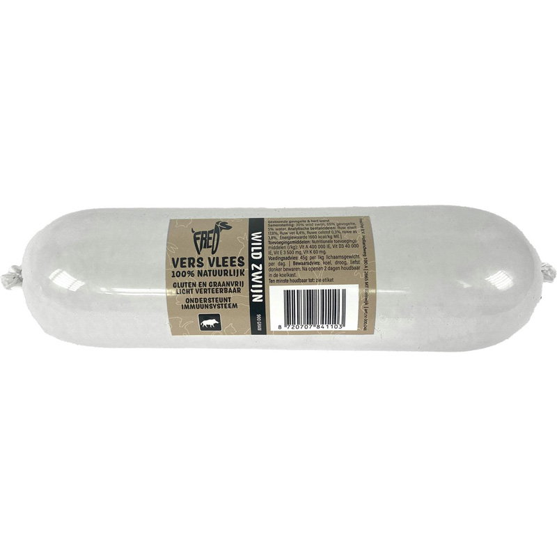 Freds Gestoomd Vers Vlees Worst Wild Zwijn Graan En Glutenvrij 900gr