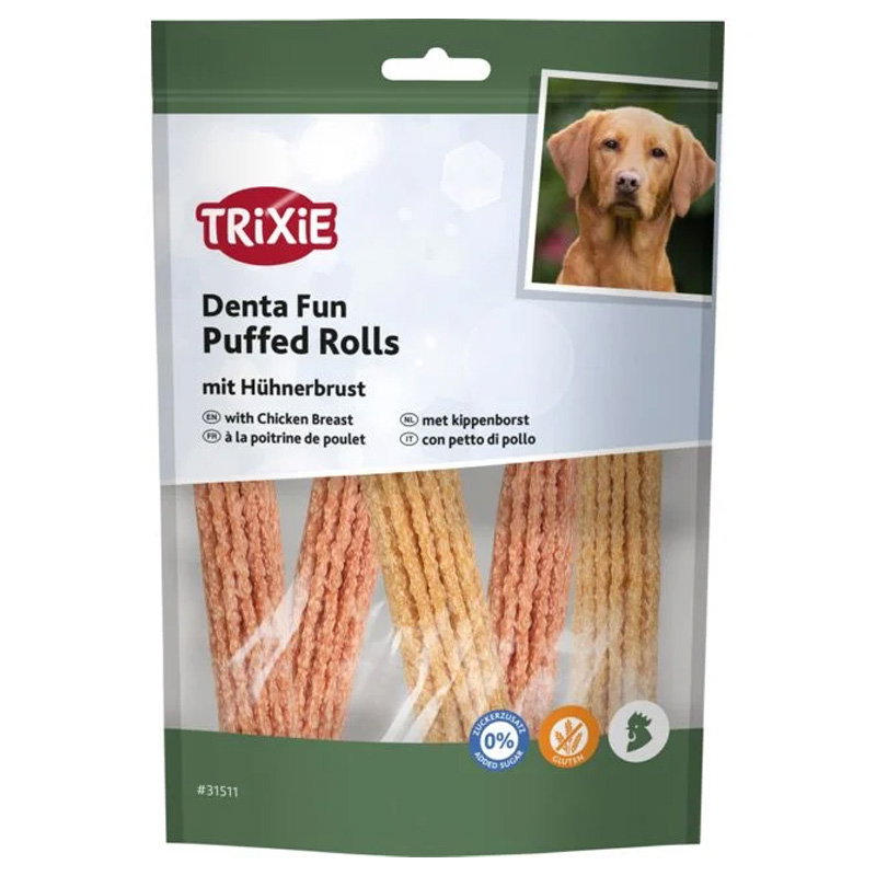 Trixie Denta Fun Puffed Rolls Met Kippenborst 100 Gr