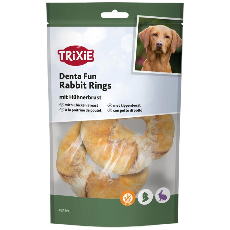 Trixie Denta Fun Rabbit Rings Met Kippenborst 9,5 Cm 100 Gr