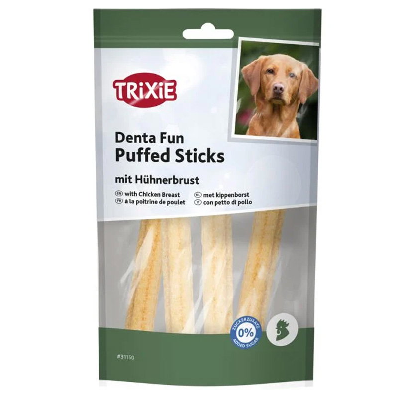 Trixie Denta Fun Puffed Sticks Met Kippenborst 40 Gr