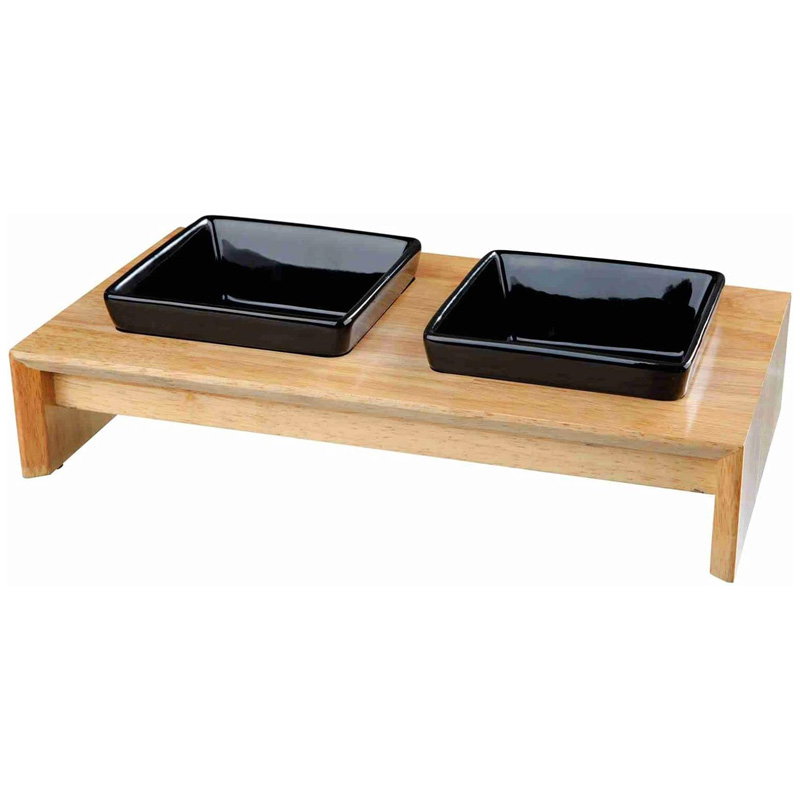Trixie Voerset Keramiek Met Houten Onderstel Zwart 400 Ml 36X19X7 Cm