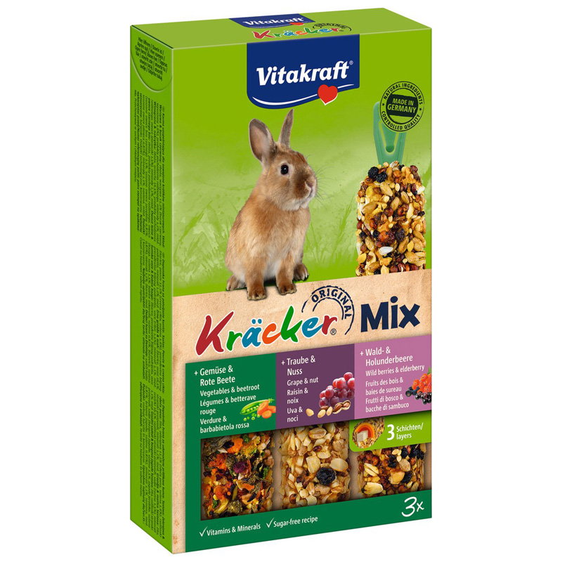 Vitakraft Dwergkonijn Krackers Noot/Bosvruchten/Groenten 3 In 1