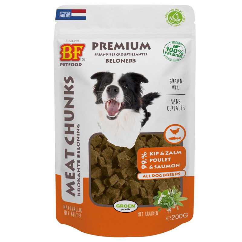 Bf Petfood Meat Chunks Kip En Zalm 200 Gr