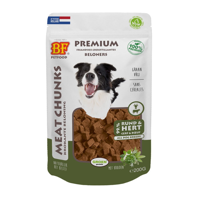 Bf Petfood Meat Chunks Rund En Hert 200 Gr