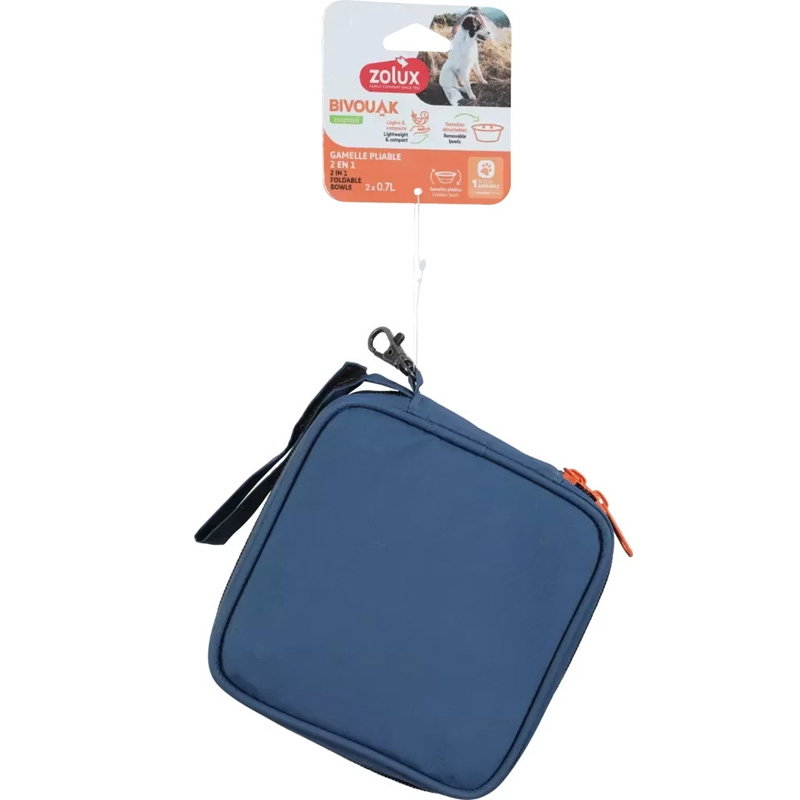 Zolux Bvk 2In1 Opvouwbare Voerbak En Drinkbak Blauw 2X700 Ml