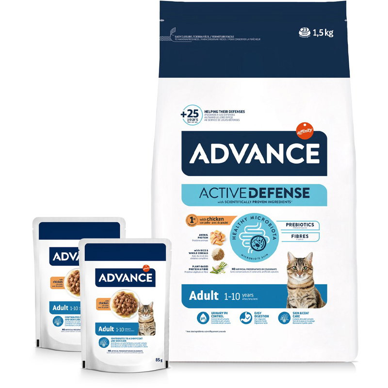 Advance Cat Adult Chicken / Rice + 2 Pouches Chicken 1,5 Kg + 2X85 Gr