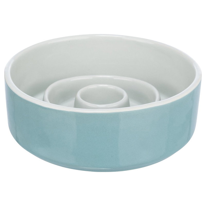 Trixie Voerbak Slowfeeding Keramiek Grijs / Blauw 17X17 Cm 900 Ml