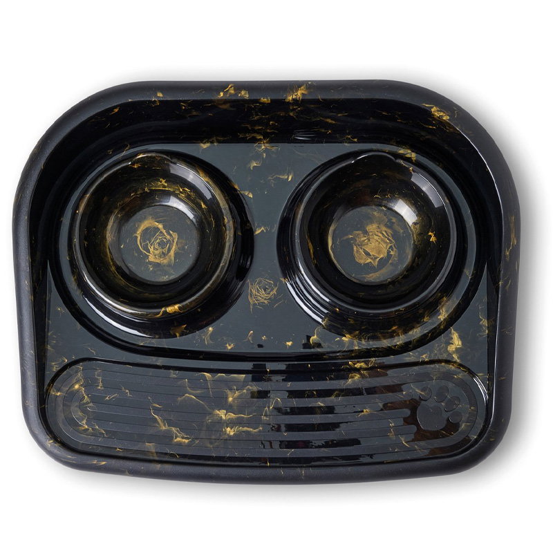 Savic Butler Voerbak En Drinkbak Met Plateau Marble Zwart / Goud 45X36X8 Cm 2X300 Ml