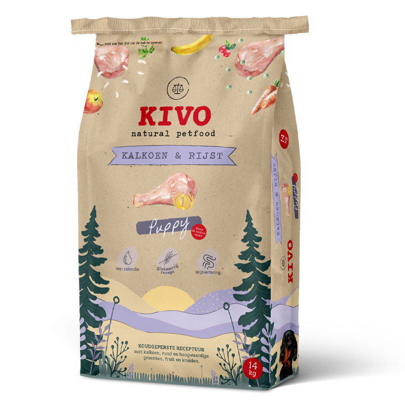 Kivo persbrok KALKOEN & RIJST Puppy 14kg