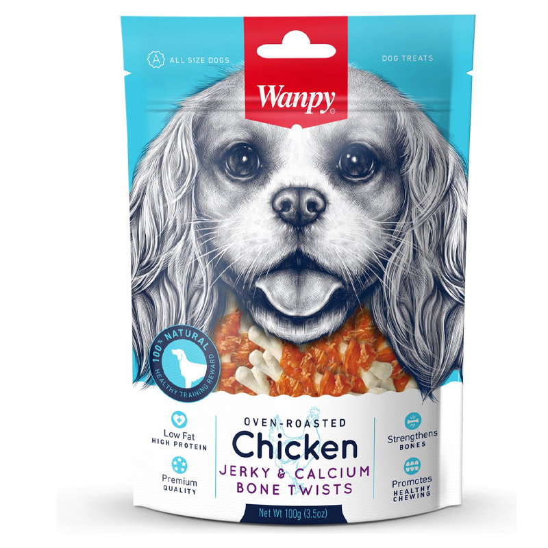 Wanpy Oven-Roasted Chicken Jerky / Calcium Bone Twists 100 Gr